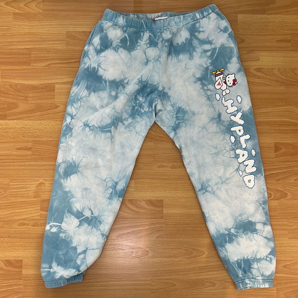 Hypleand x Hello Kitty light blue Tie-Dye Joggers - Blue and White, Men’s Large
